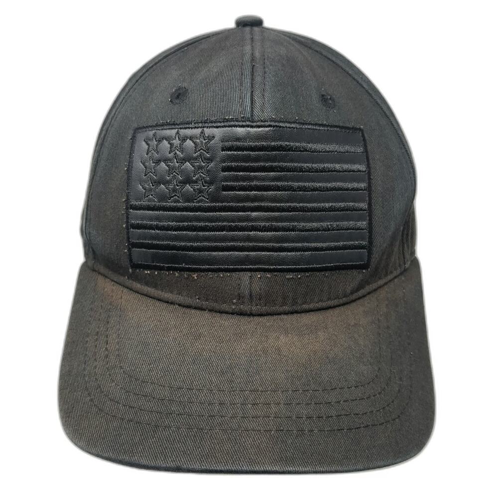 Beautiful Giant Black Snapback Hat One Size American Flag Patch 6 Panel Cotton